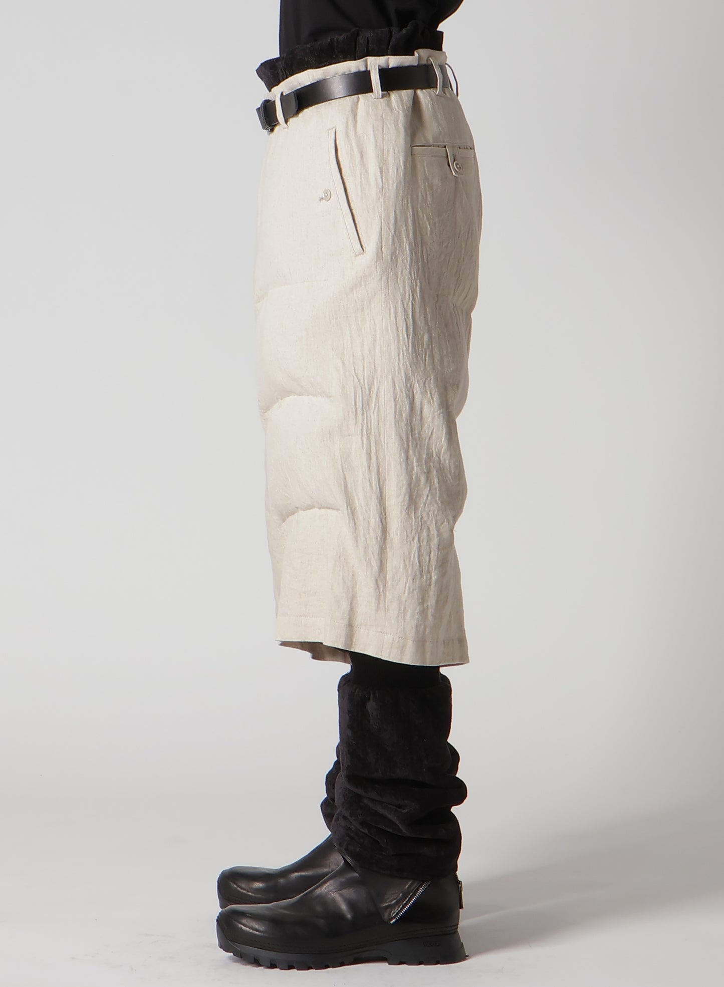 LINEN/COTTON DENIM PADDED SHORT PANTS