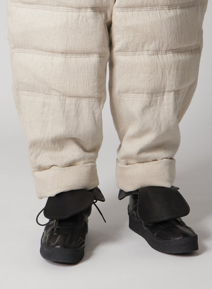LINEN/COTTON PLAID HORIZONTAL PADDED PANTS