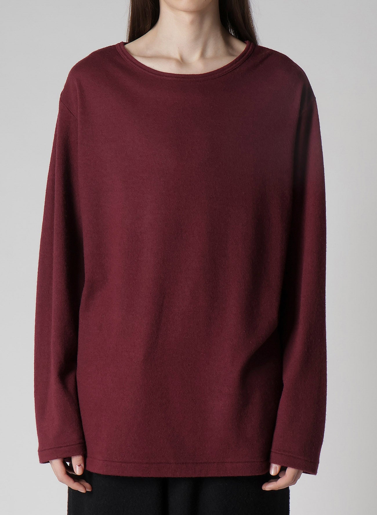 SUPER 120 WOOL SINGLE JERSEY ROUND NECK LS TEE