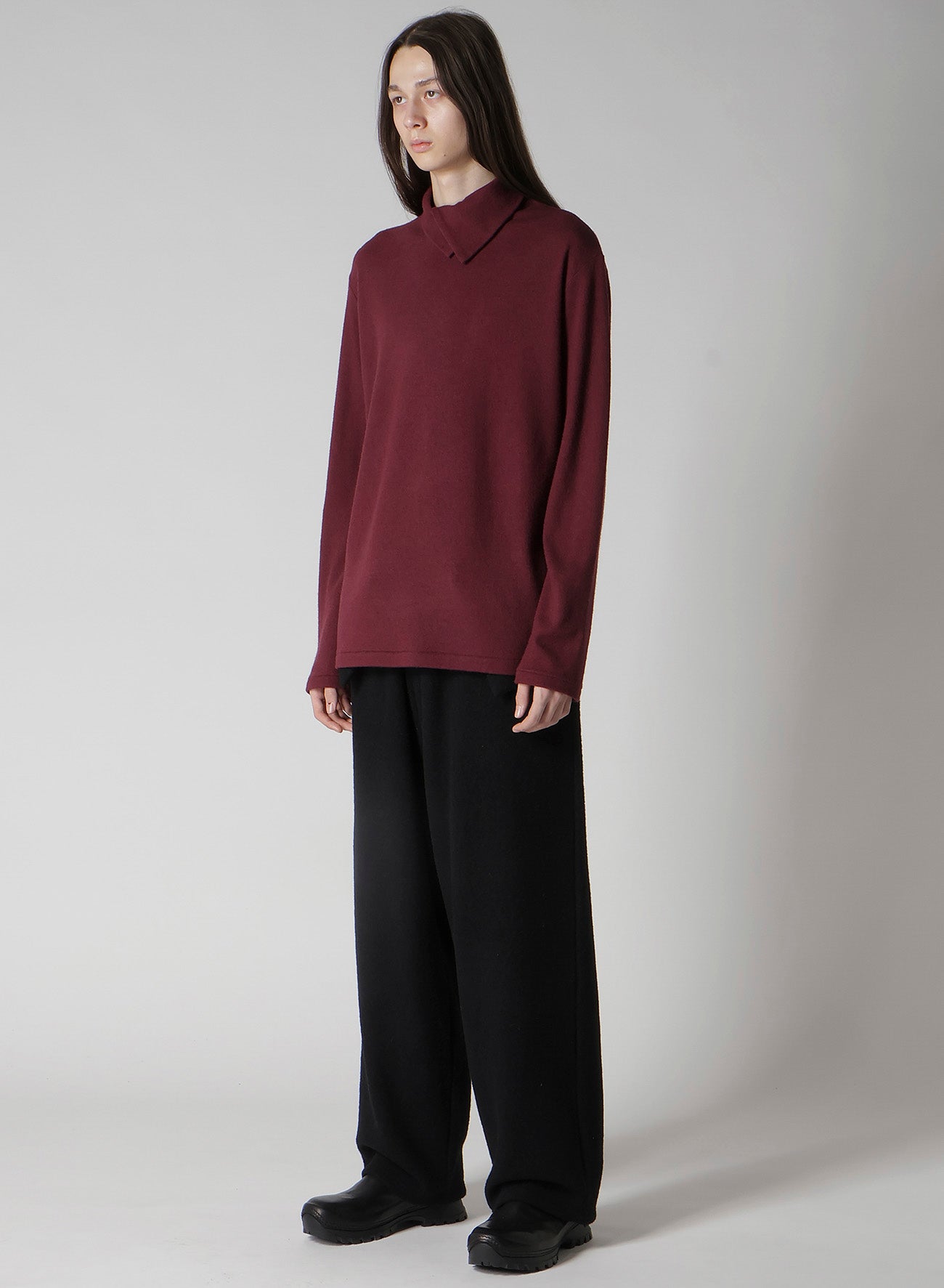 SUPER 120 WOOL SINGLE JERSEY LAYERED HIGK NECK TEE
