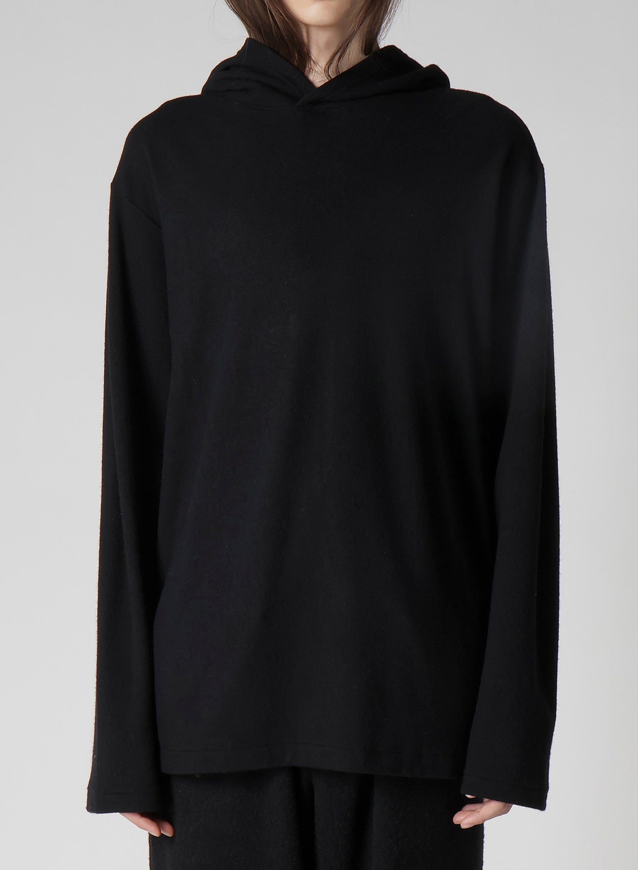 SUPER 120 WOOL SINGLE JERSEY HOODED LS TEE