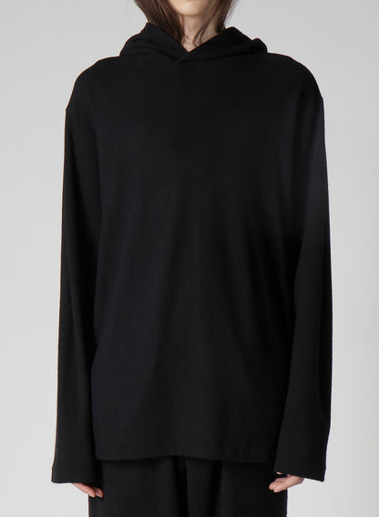 SUPER 120 WOOL SINGLE JERSEY HOODED LS TEE