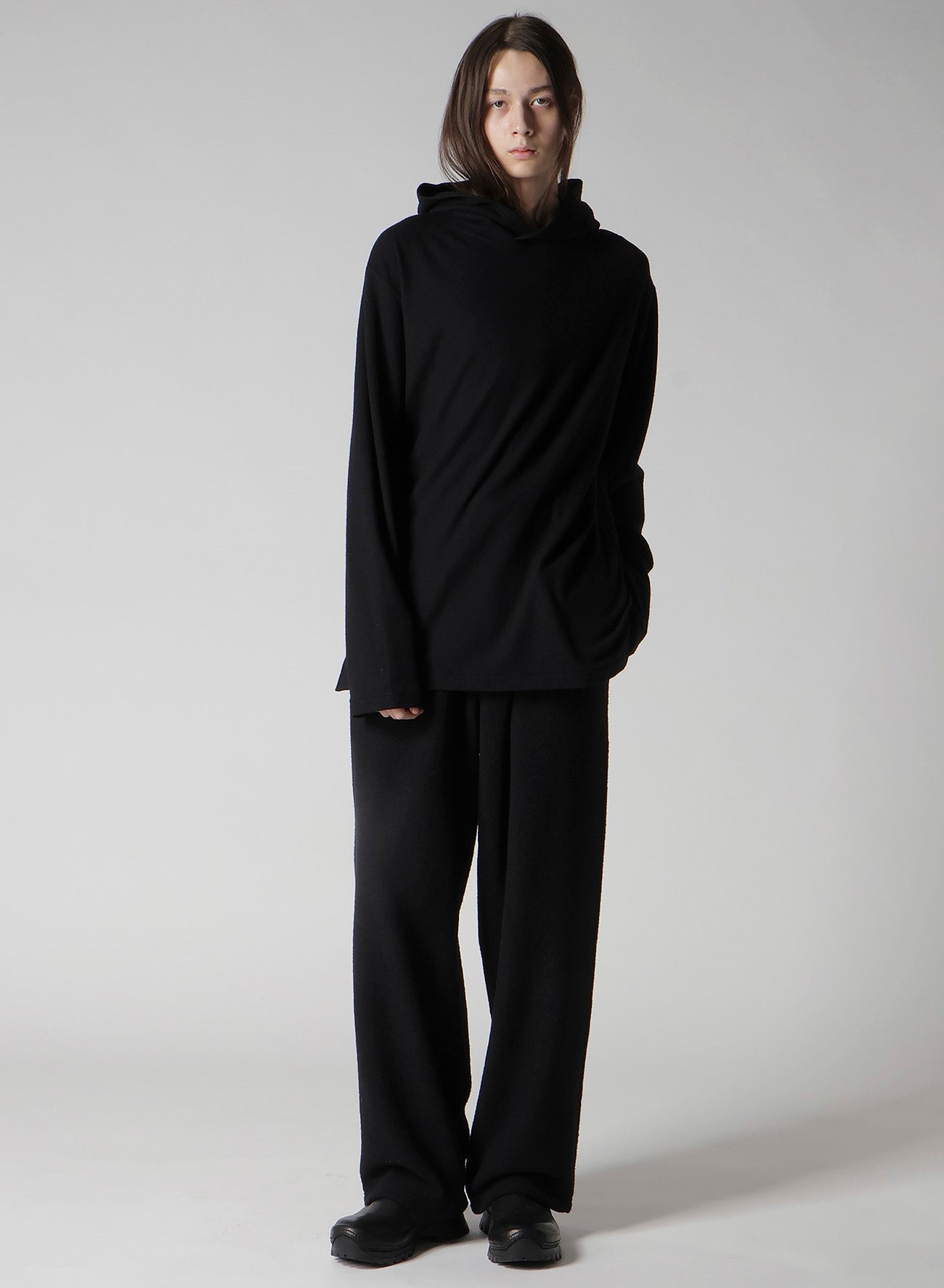 SUPER 120 WOOL SINGLE JERSEY HOODED LS TEE