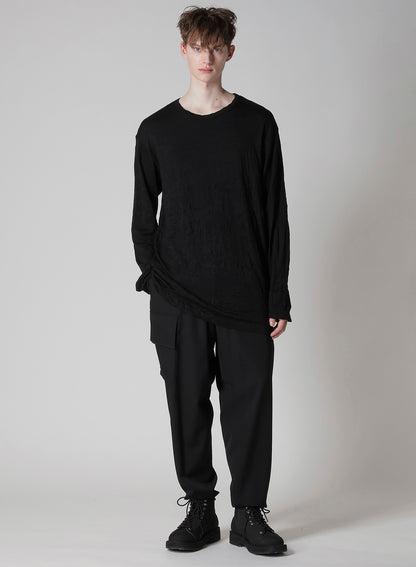 WASHABLE WOOL JERSEY ROUND NECK LONG SLV T