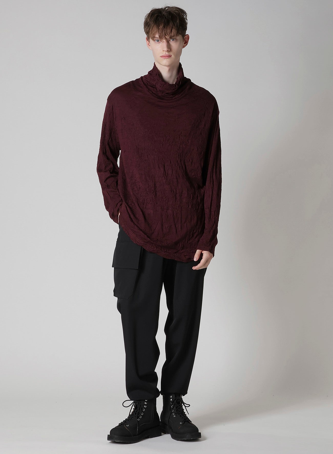 WASHABLE WOOL JERSEY TURTLE NECK LONG SLV T