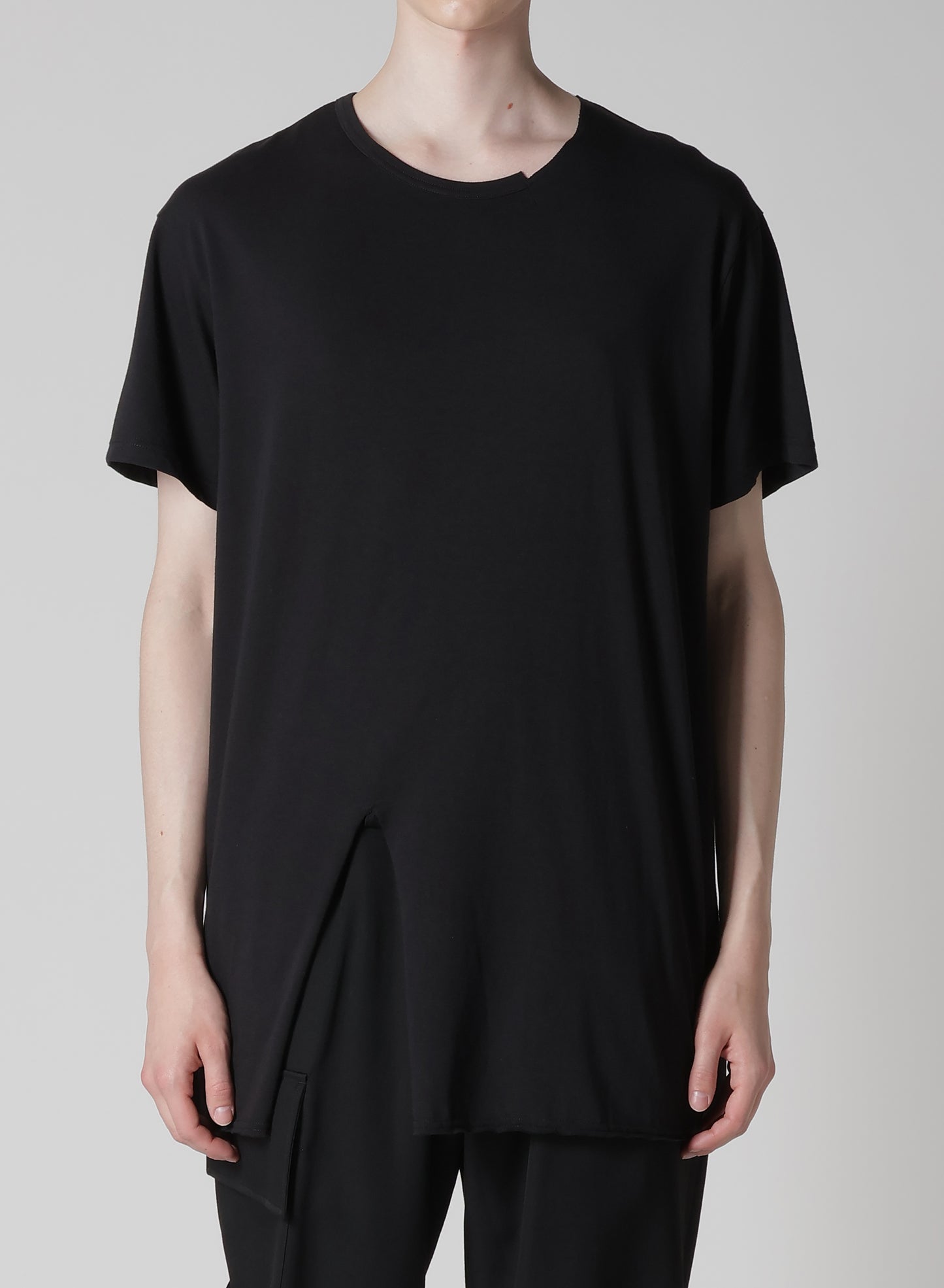 WOOL MIX SINGLE JERSEY SLIT ROUND NECK T