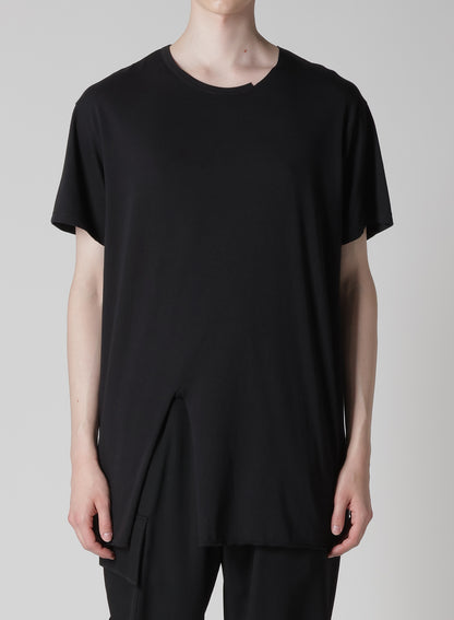 WOOL MIX SINGLE JERSEY SLIT ROUND NECK T
