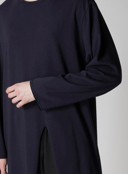 WOOL MIX SINGLE JERSEY SLIT ROUND NECK T
