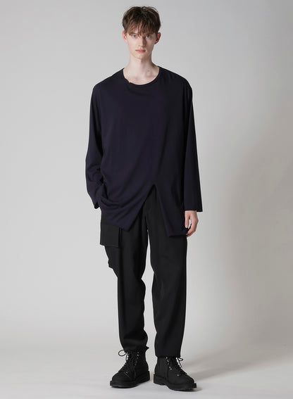 WOOL MIX SINGLE JERSEY SLIT ROUND NECK T