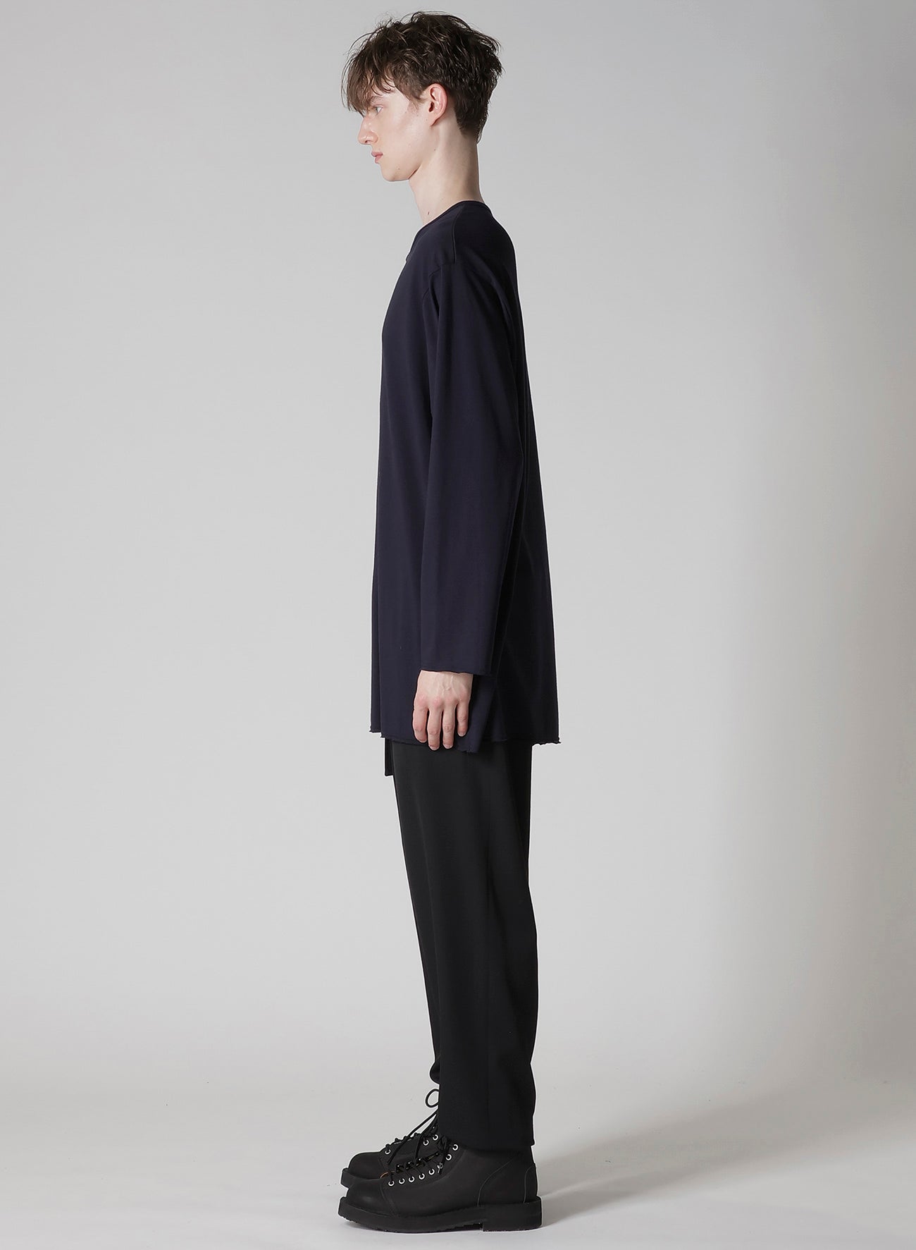 WOOL MIX SINGLE JERSEY SLIT ROUND NECK T