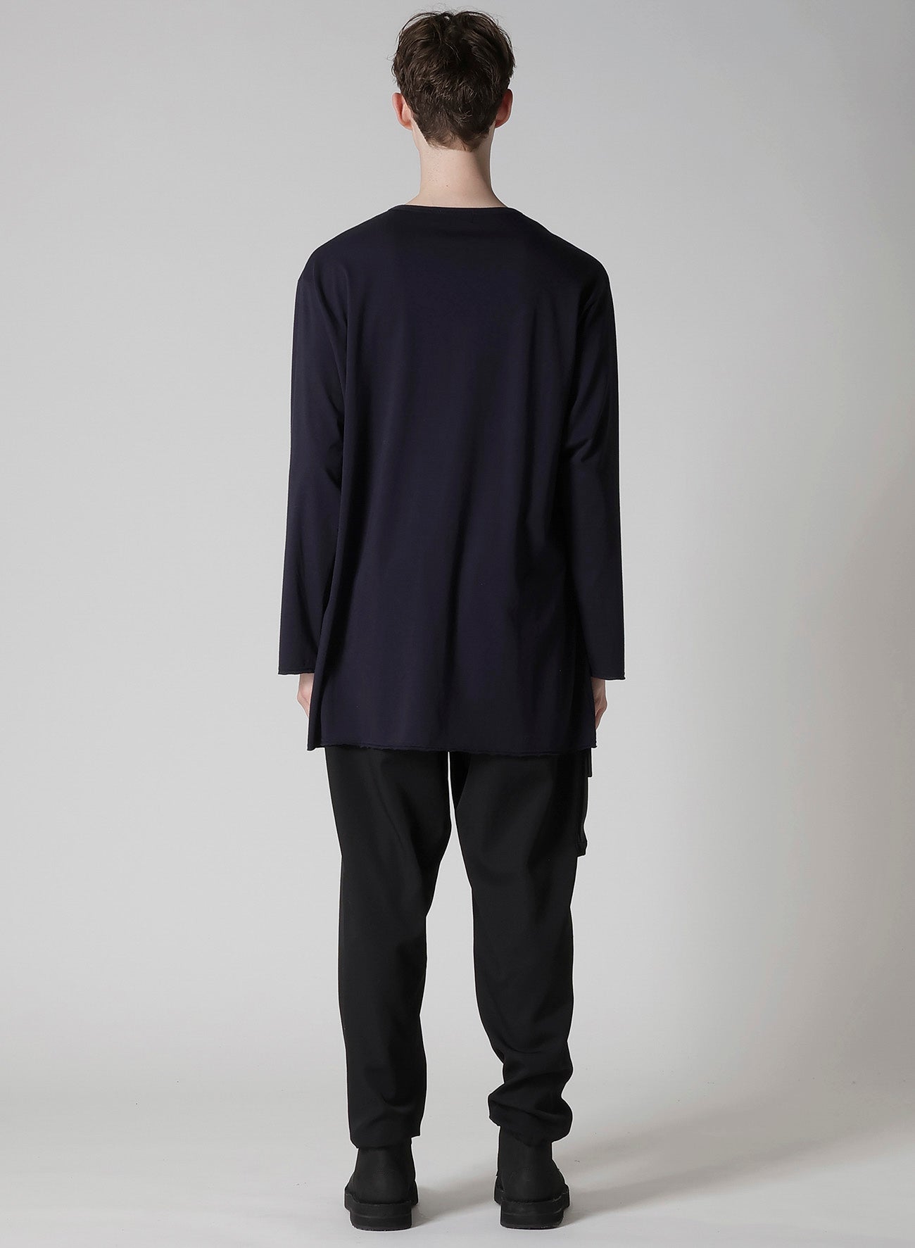 WOOL MIX SINGLE JERSEY SLIT ROUND NECK T