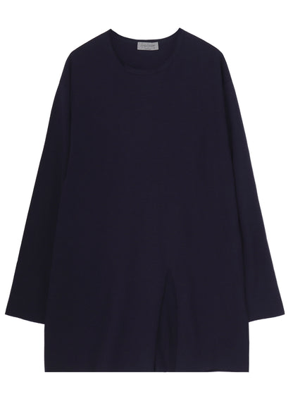 WOOL MIX SINGLE JERSEY SLIT ROUND NECK T