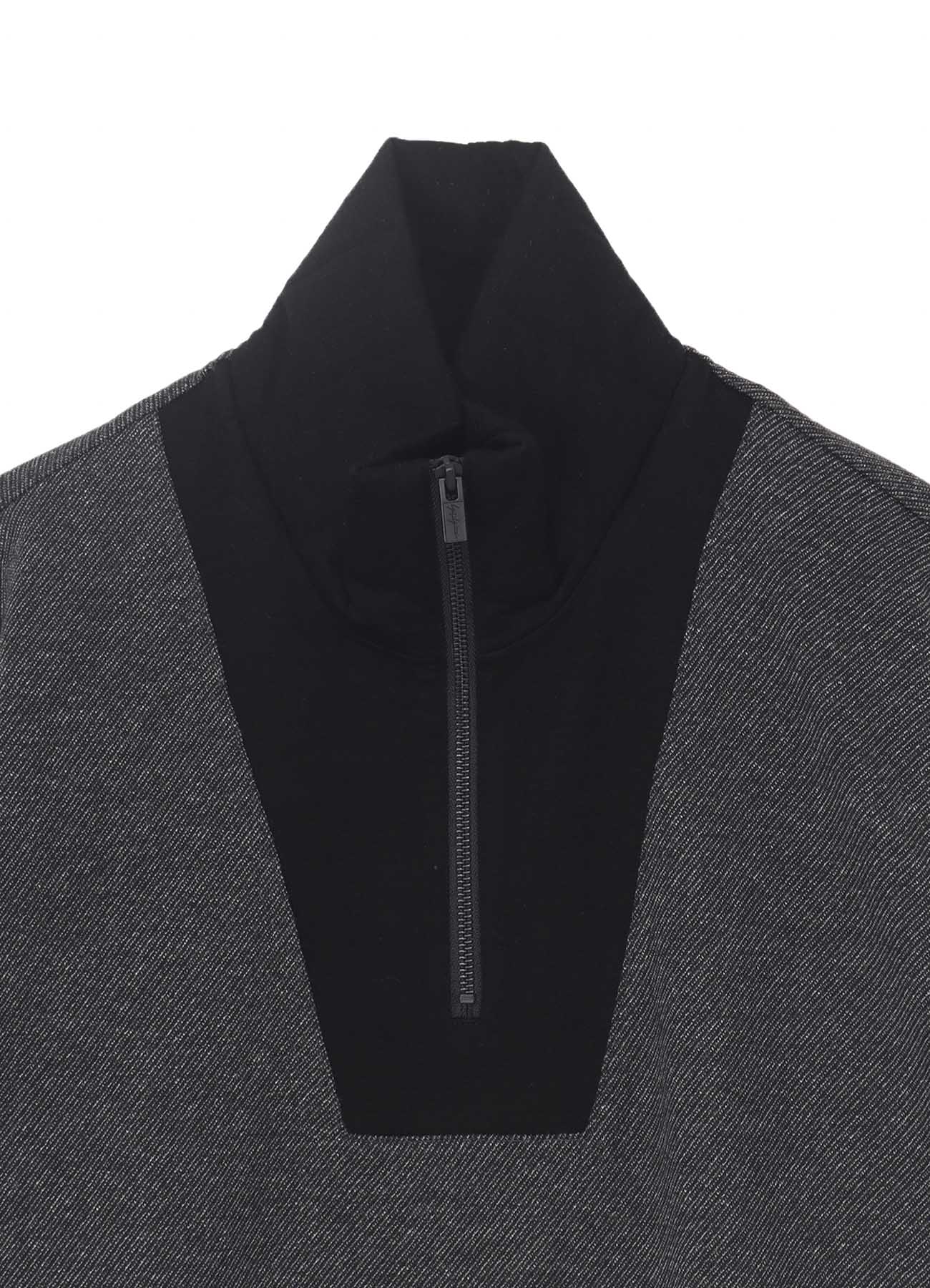 C/W TWILL JERSEY PADDED COLLAR HALF ZIP LONG BLOUSE