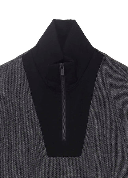 C/W TWILL JERSEY PADDED COLLAR HALF ZIP LONG BLOUSE