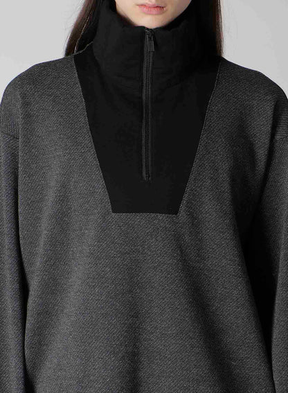 C/W TWILL JERSEY PADDED COLLAR HALF ZIP LONG BLOUSE