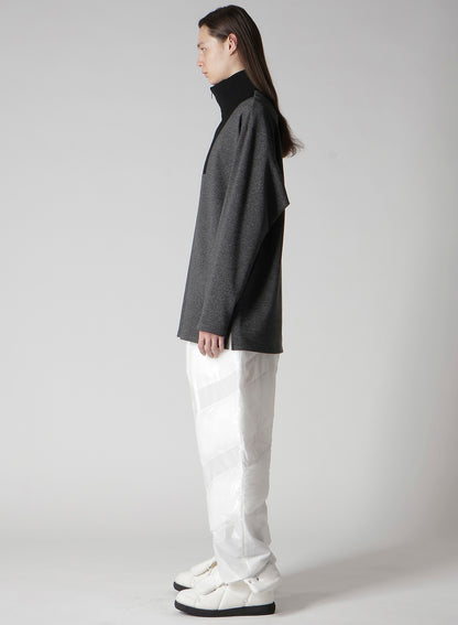 C/W TWILL JERSEY PADDED COLLAR HALF ZIP LONG BLOUSE