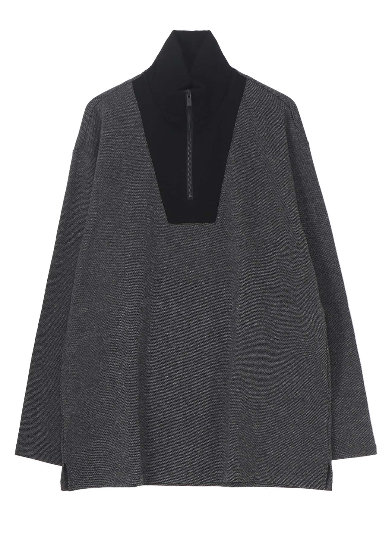 C/W TWILL JERSEY PADDED COLLAR HALF ZIP LONG BLOUSE