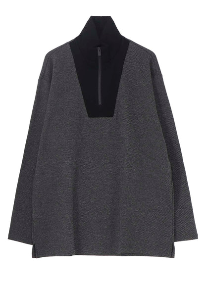C/W TWILL JERSEY PADDED COLLAR HALF ZIP LONG BLOUSE