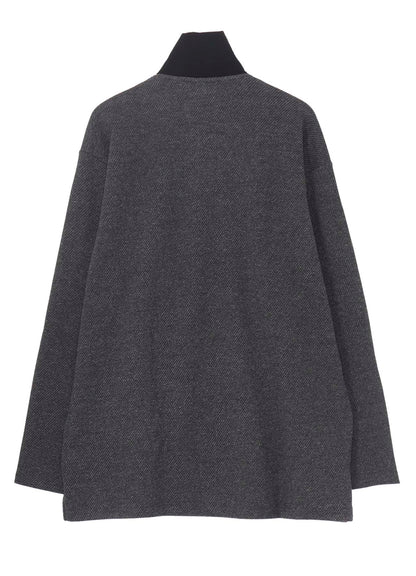 C/W TWILL JERSEY PADDED COLLAR HALF ZIP LONG BLOUSE