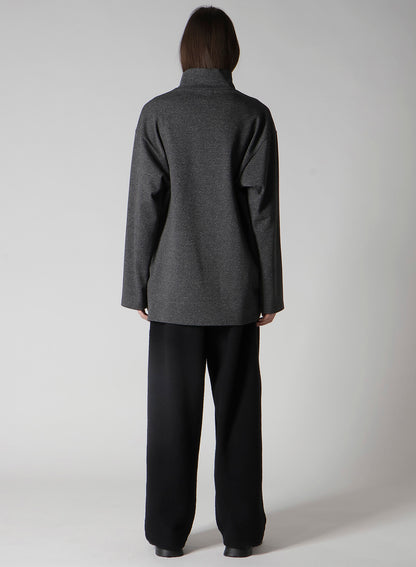 COTTON WOOL TWILL JERSEY SIDE SLIT PADDED HIGH NECK PO