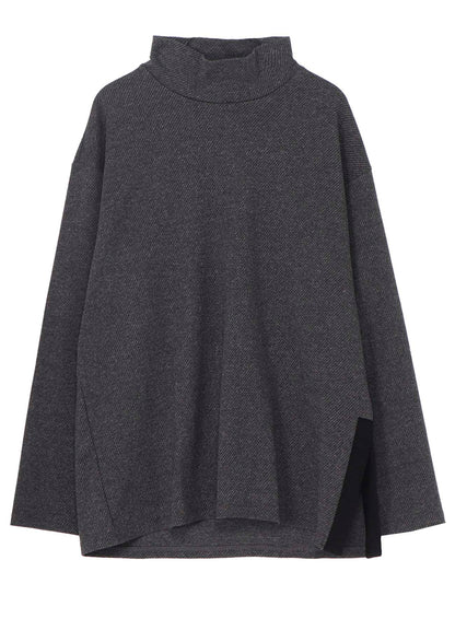 COTTON WOOL TWILL JERSEY SIDE SLIT PADDED HIGH NECK PO