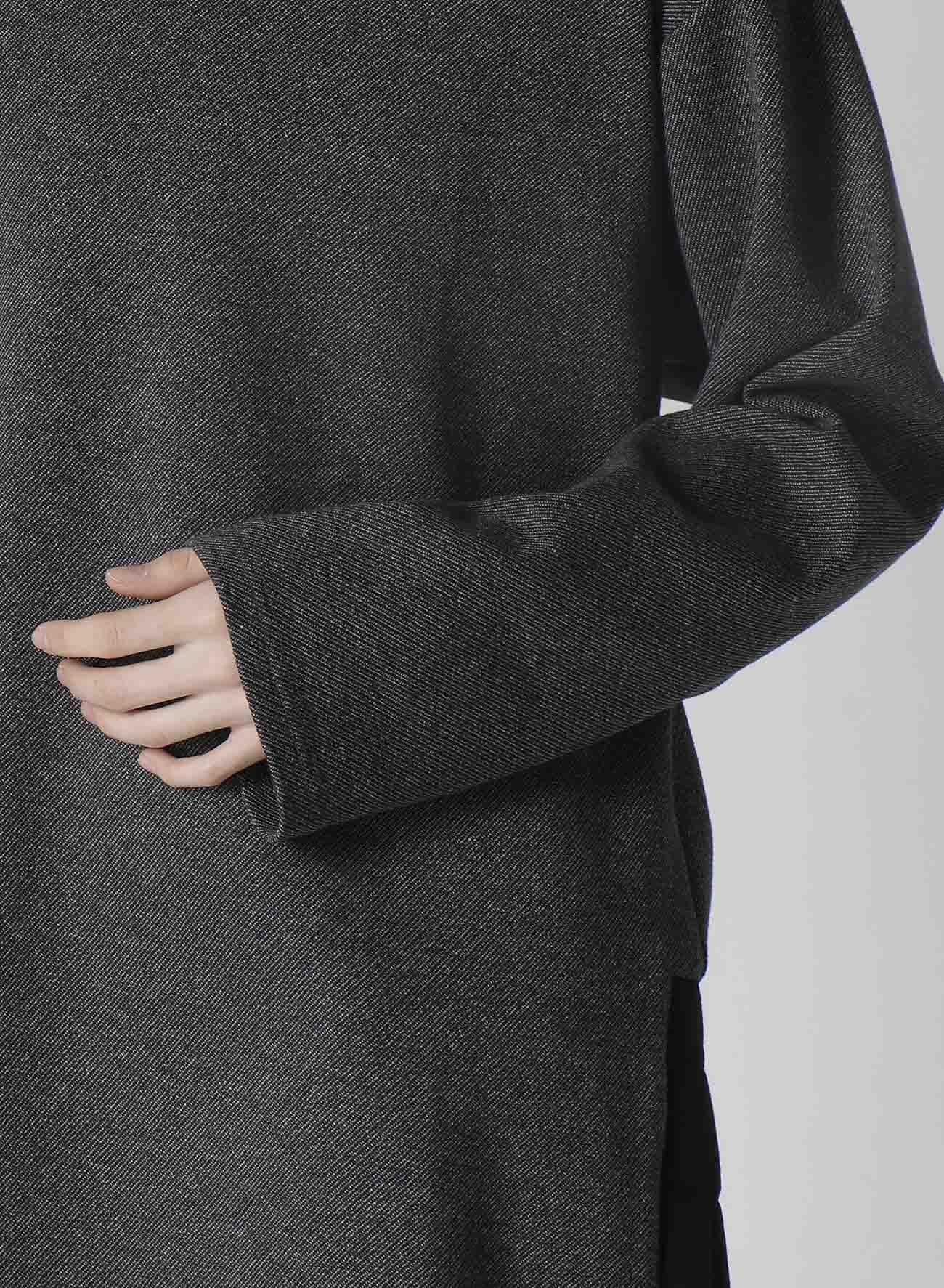 COTTON WOOL TWILL JERSEY SIDE SLIT PADDED HIGH NECK PO