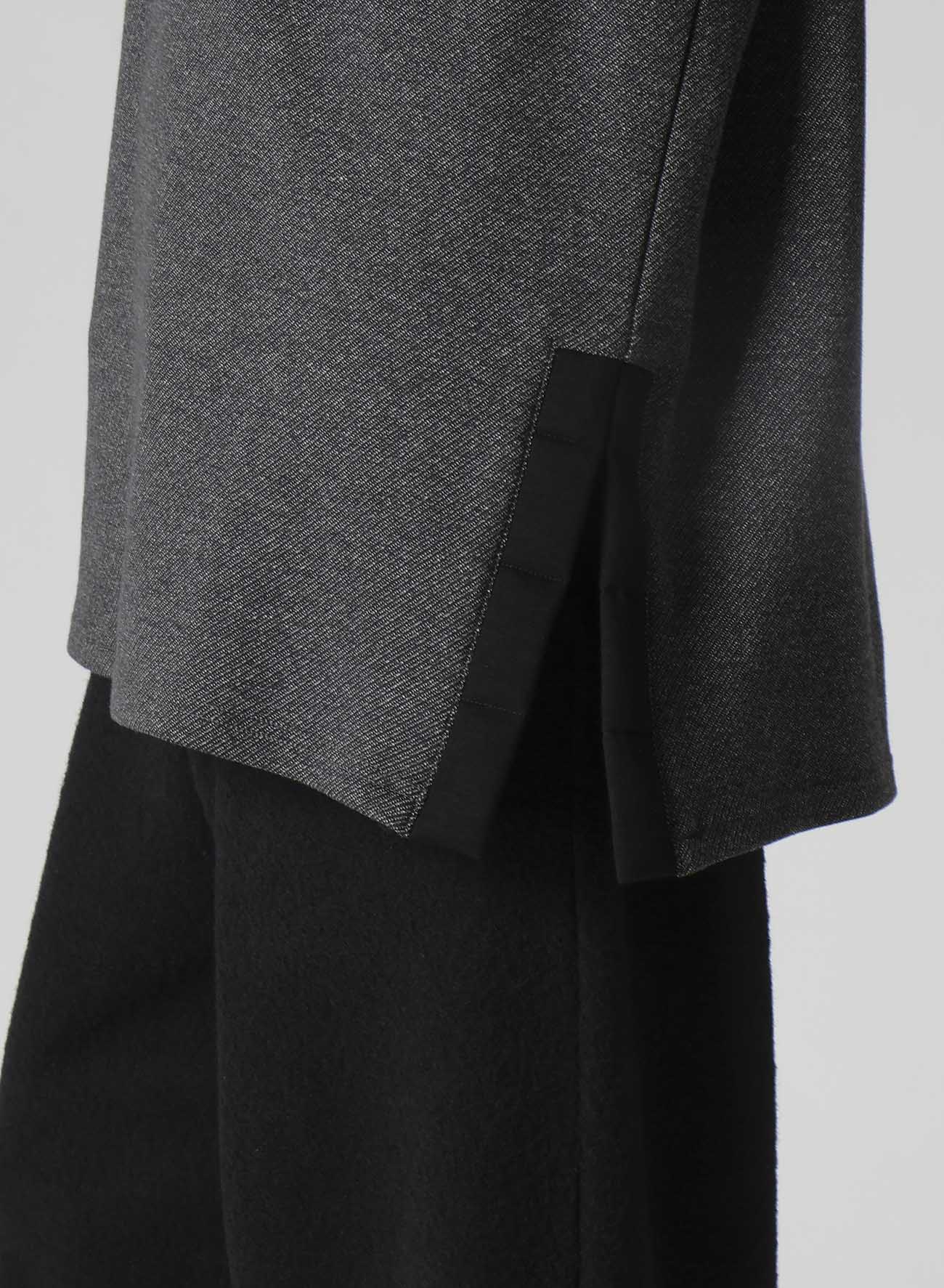 COTTON WOOL TWILL JERSEY SIDE SLIT PADDED HIGH NECK PO