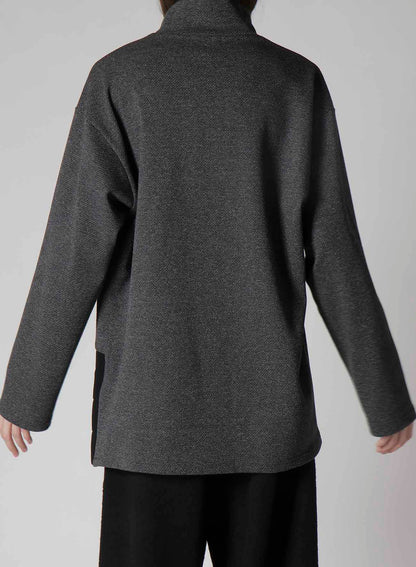 COTTON WOOL TWILL JERSEY SIDE SLIT PADDED HIGH NECK PO