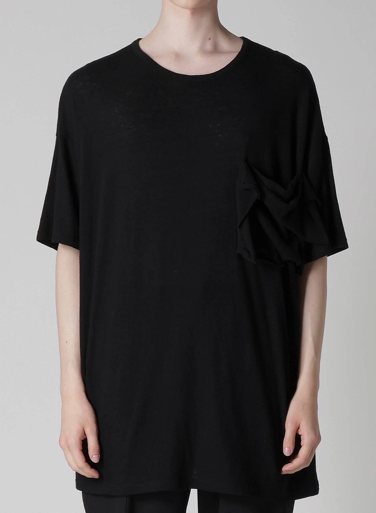 COTTON SILK NOIR GAUZE JERSEY POCKET DETAIL SHORT SLV T