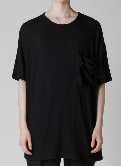 COTTON SILK NOIR GAUZE JERSEY POCKET DETAIL SHORT SLV T