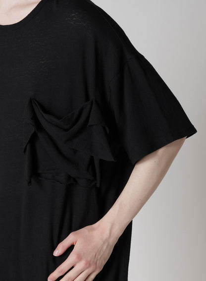 COTTON SILK NOIR GAUZE JERSEY POCKET DETAIL SHORT SLV T