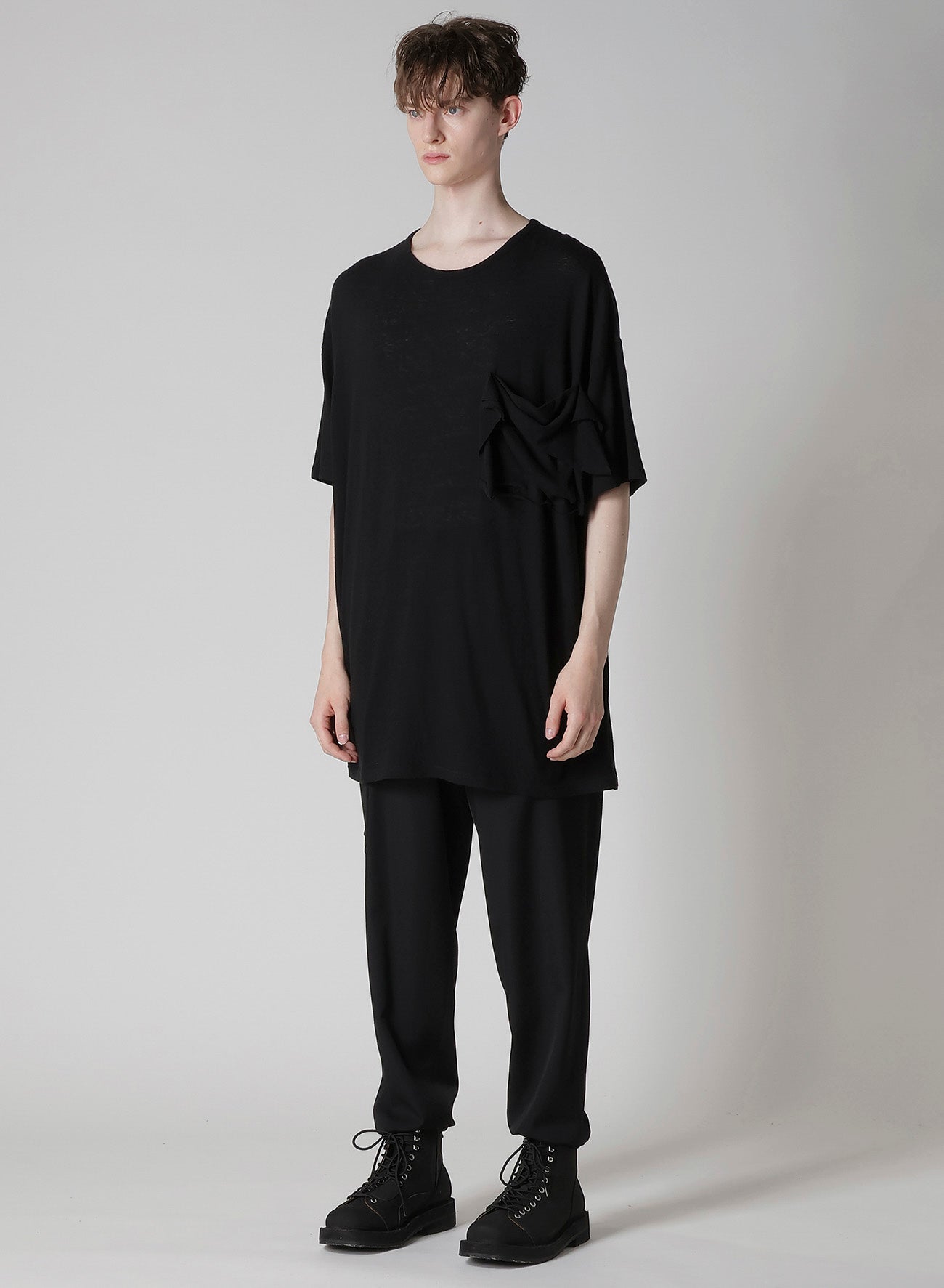 COTTON SILK NOIR GAUZE JERSEY POCKET DETAIL SHORT SLV T