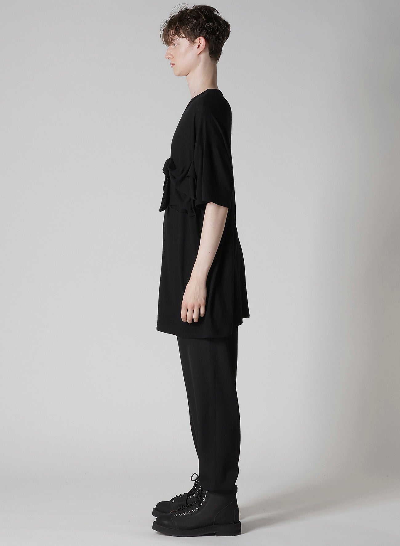 COTTON SILK NOIR GAUZE JERSEY POCKET DETAIL SHORT SLV T