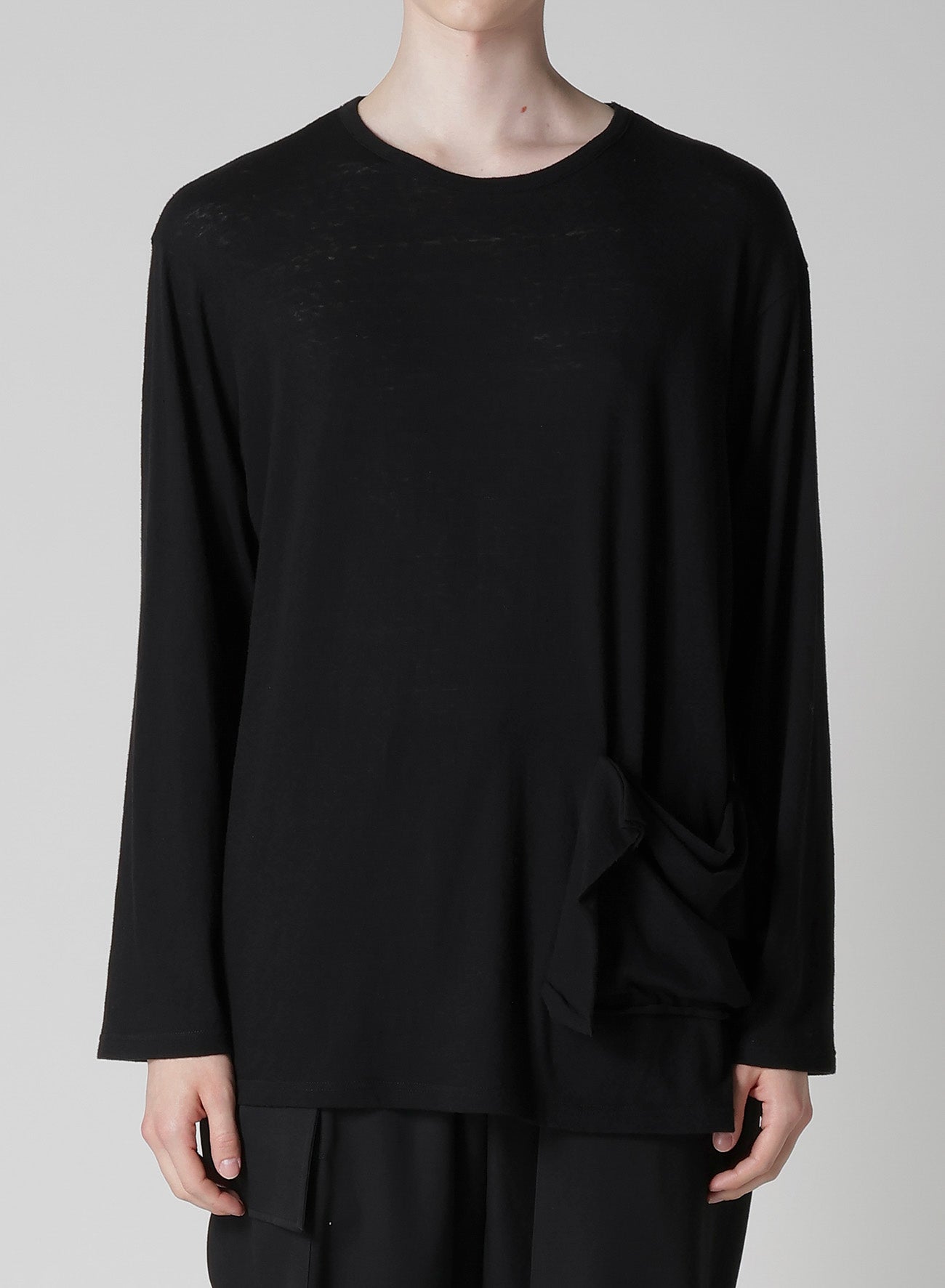 COTTON SILK NOIR GAUZE JERSEY POCKET DETAIL LONG SLV T