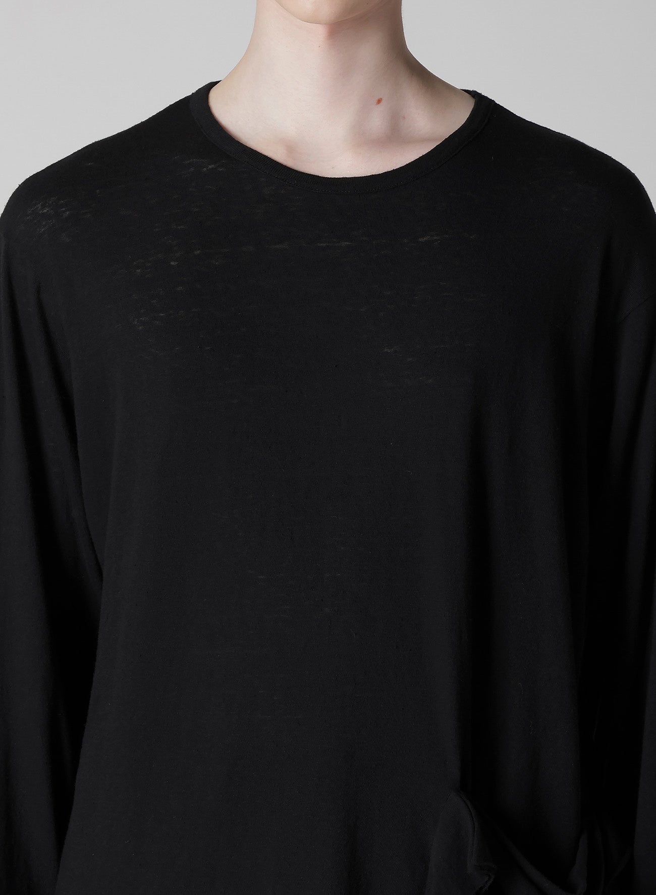 COTTON SILK NOIR GAUZE JERSEY POCKET DETAIL LONG SLV T