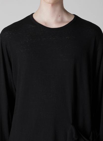 COTTON SILK NOIR GAUZE JERSEY POCKET DETAIL LONG SLV T