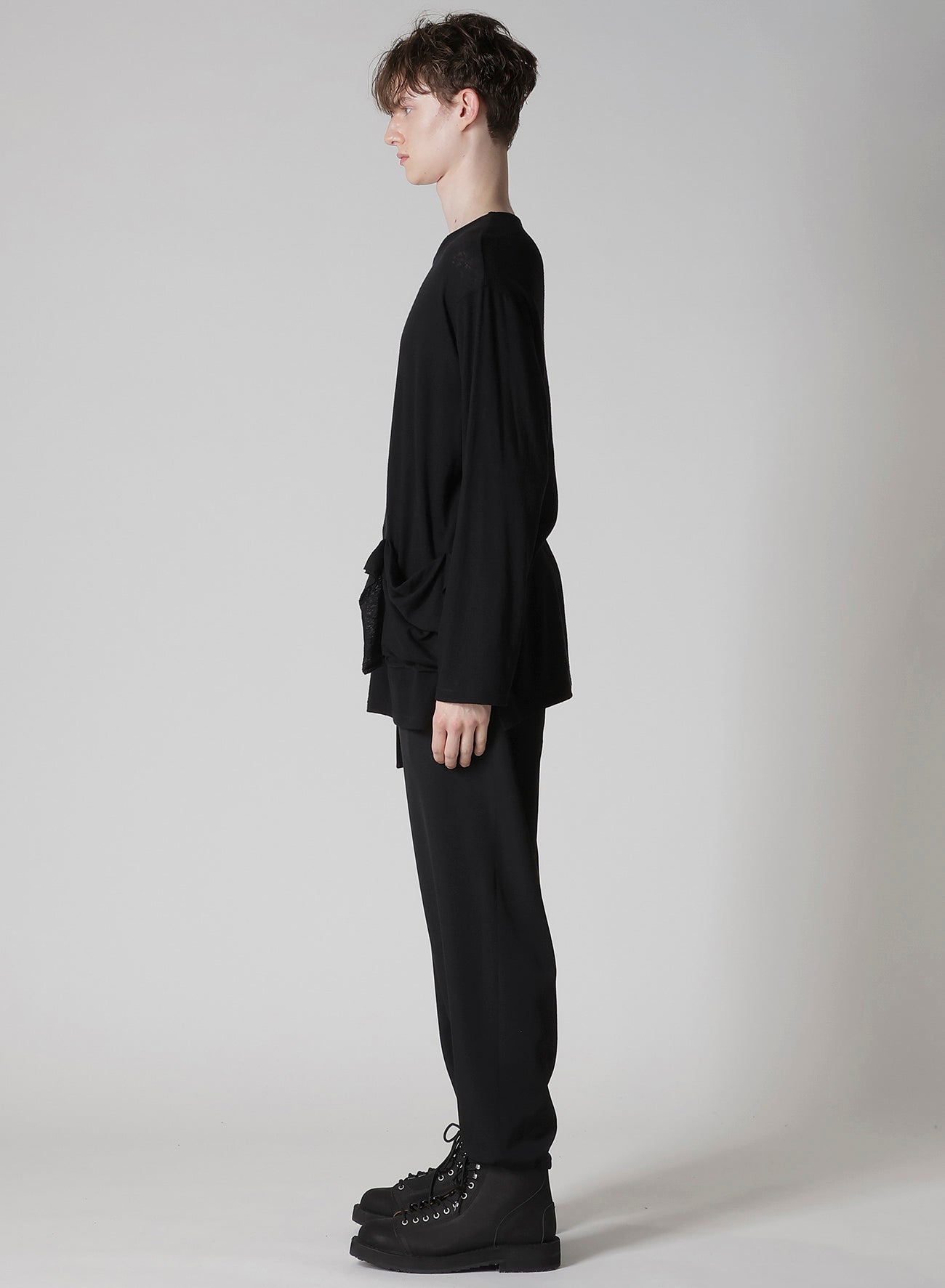 COTTON SILK NOIR GAUZE JERSEY POCKET DETAIL LONG SLV T