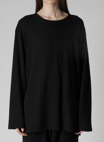 MILLING WOOL SIDE SLIT ROUND NECK LONG SLV T