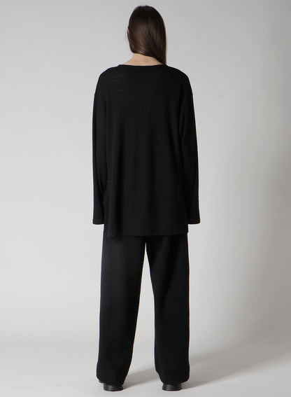MILLING WOOL SIDE SLIT ROUND NECK LONG SLV T