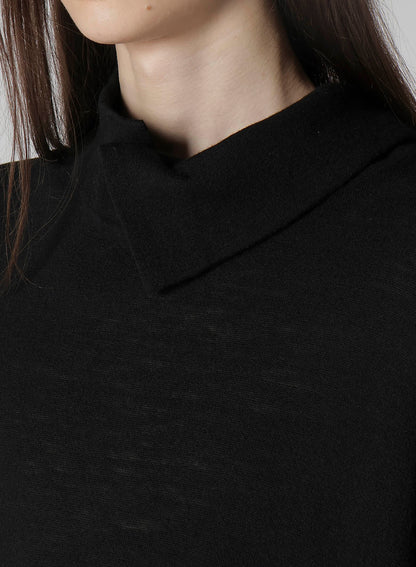 MILLING WOOL SIDE SLIT HIGH NECK LONG SLV T