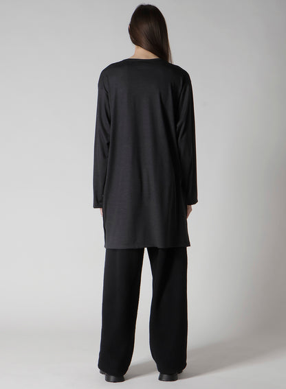WOOL SINGLE JERSEY SIDE SLIT BUTTON DETAIL T