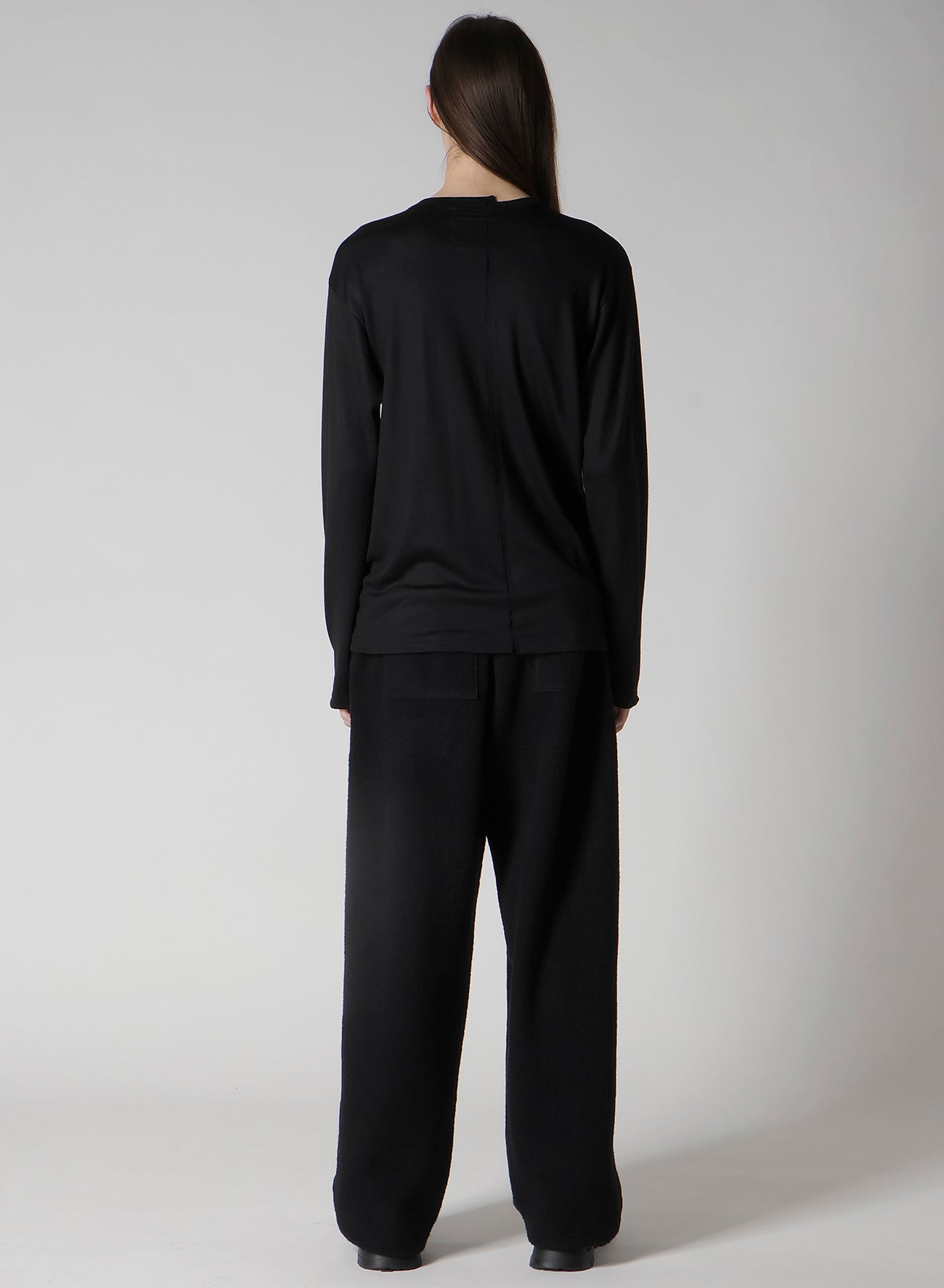 WOOL SINGLE JERSEY PANELED ROUND NECK LONG SLV T
