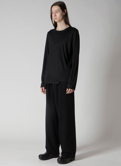 WOOL SINGLE JERSEY PANELED ROUND NECK LONG SLV T
