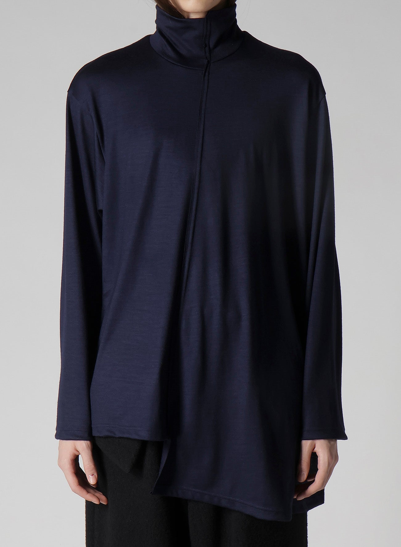 WOOL SINGLE JERSEY PANELED TURTLE NECK PO