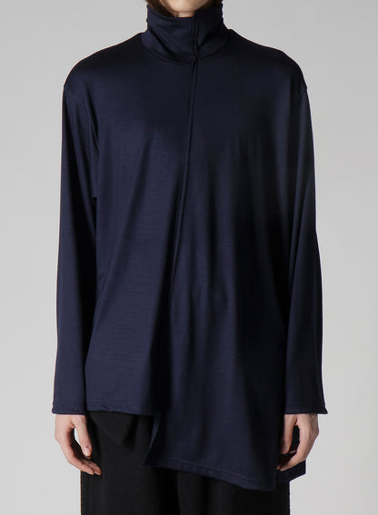 WOOL SINGLE JERSEY PANELED TURTLE NECK PO