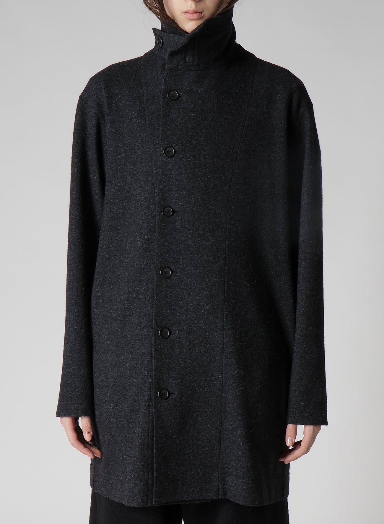 WOOLLEN JERSEY HIGH NECK LONG COAT