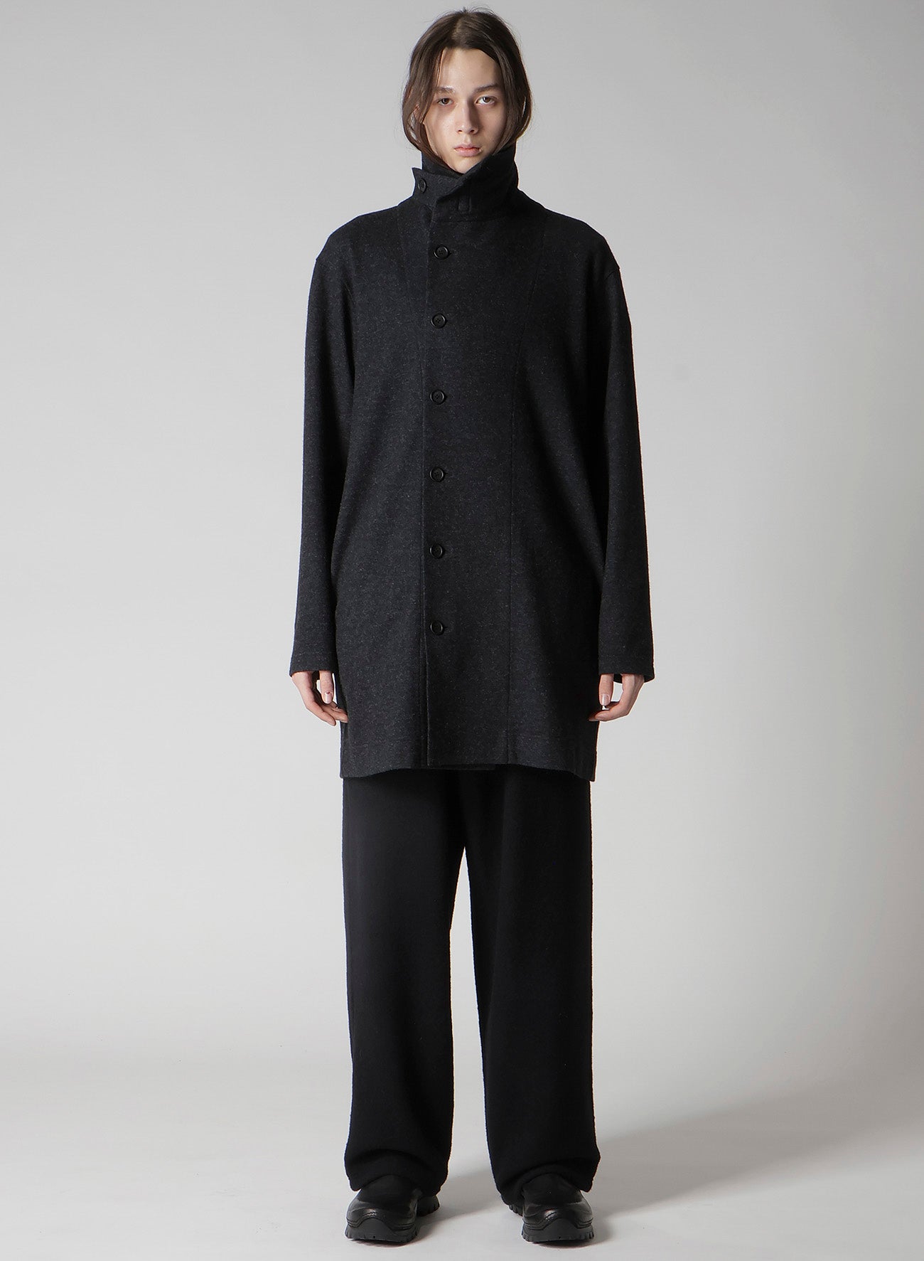 WOOLLEN JERSEY HIGH NECK LONG COAT