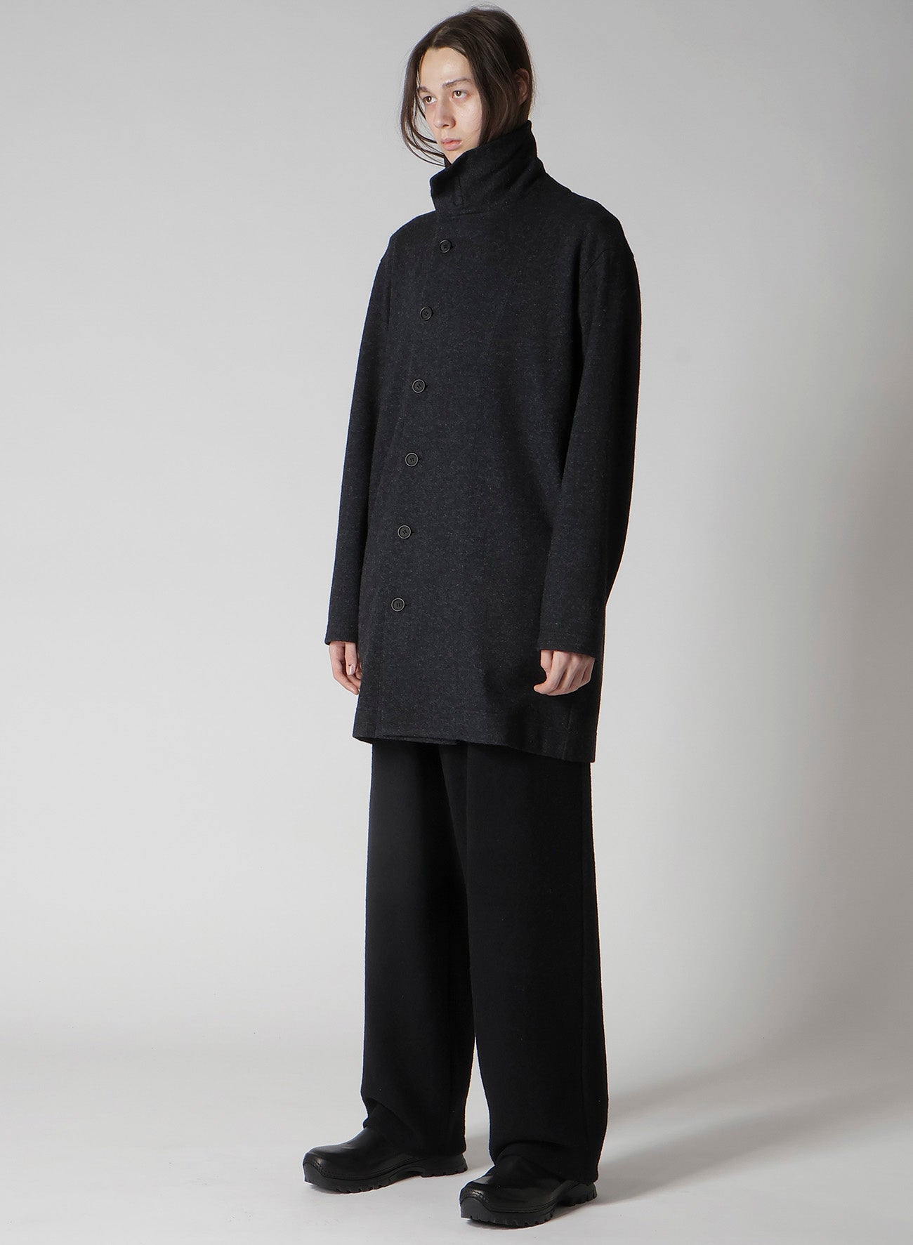 WOOLLEN JERSEY HIGH NECK LONG COAT