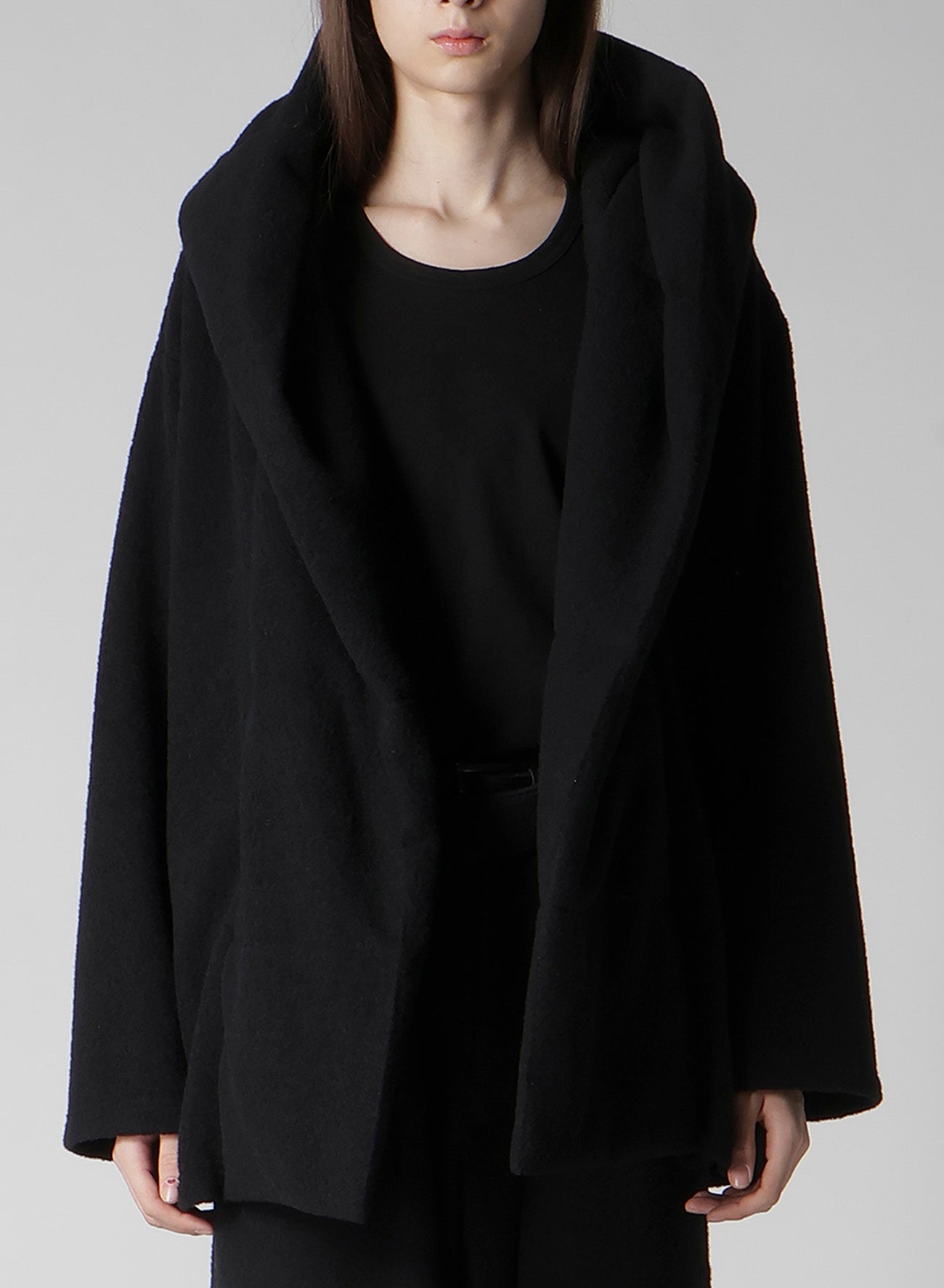 BOUCLE SINGLE JERSEY PADDED HOODED COAT