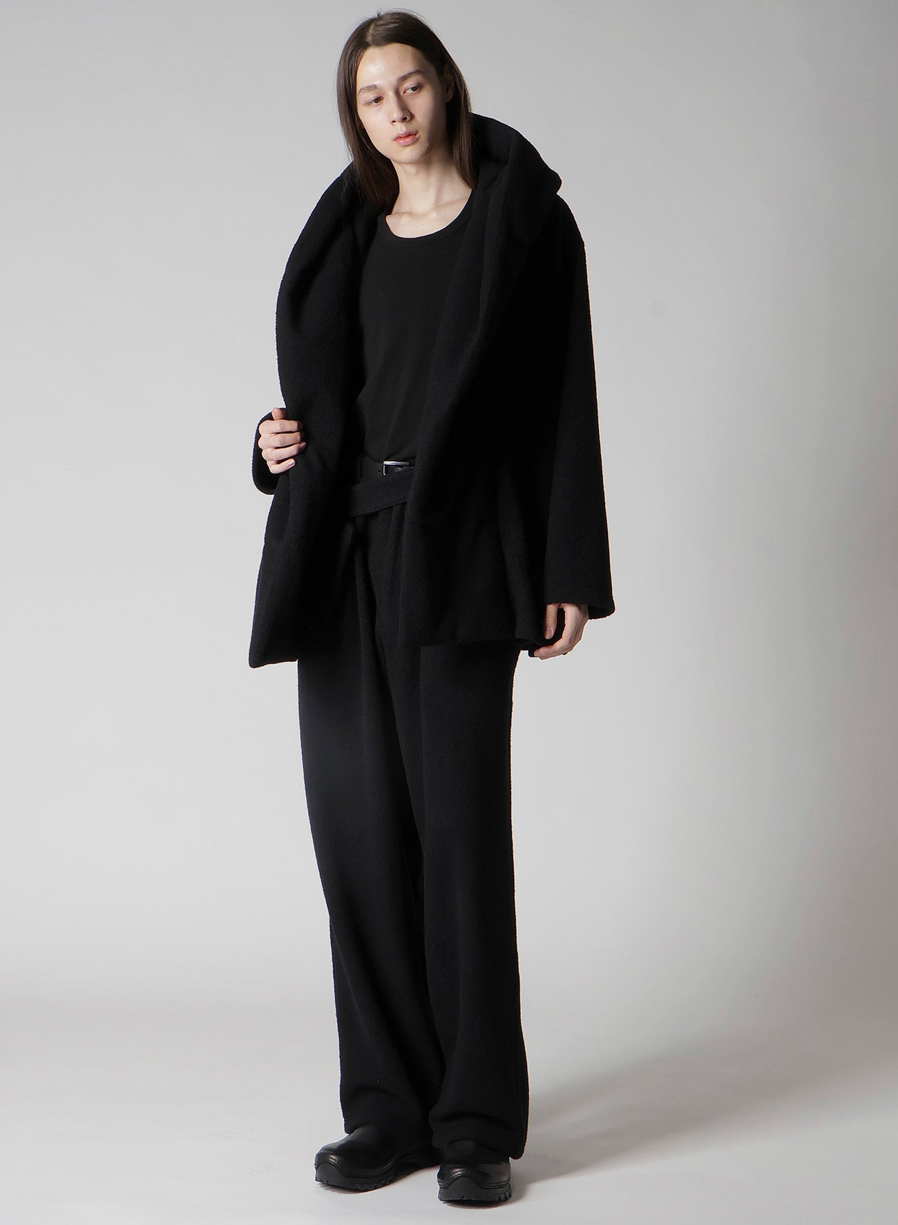 BOUCLE SINGLE JERSEY PADDED HOODED COAT